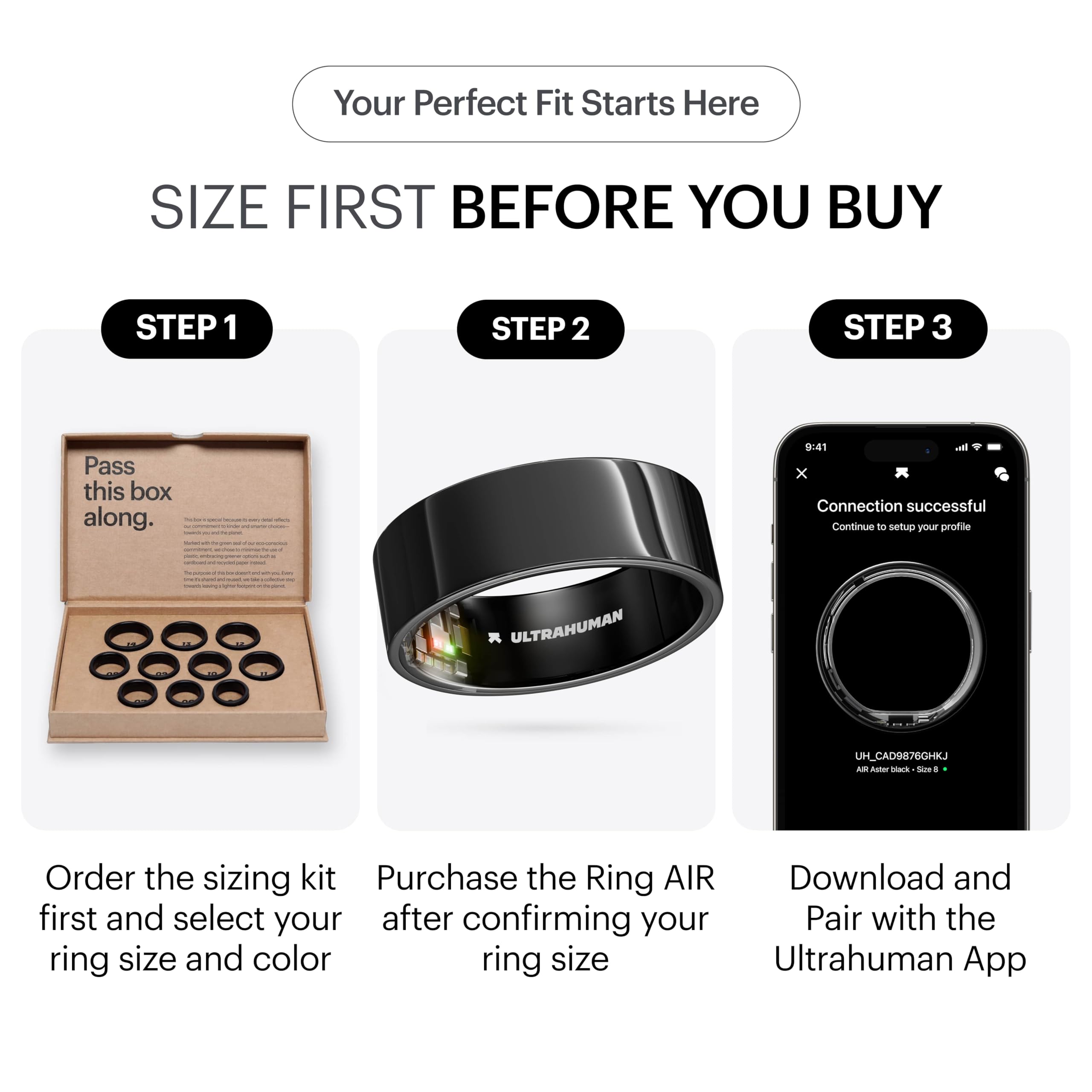 ULTRAHUMAN Ring AIR - Aster Black - Size 10 - Smart Ring | No